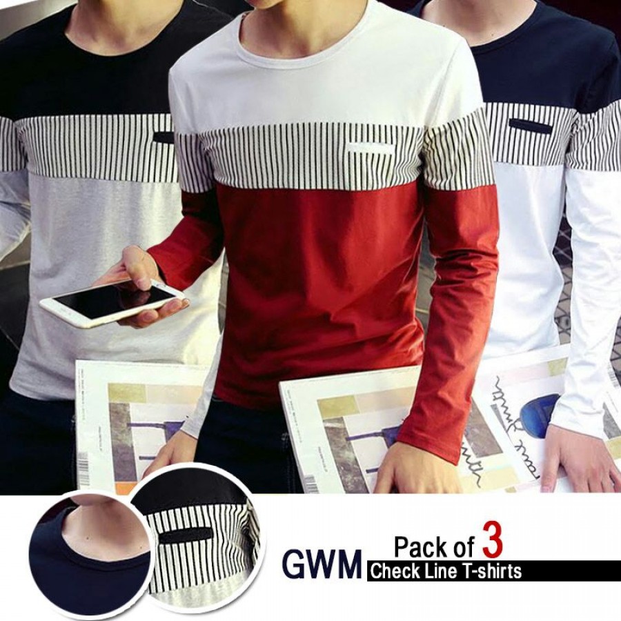 Pack of 3 Gwm Checkline T-Shirt TSF-036